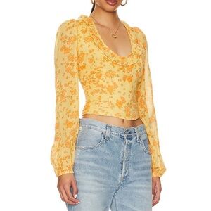 Free People Another Life yellow/orange cropped long sleeve floral blouse
